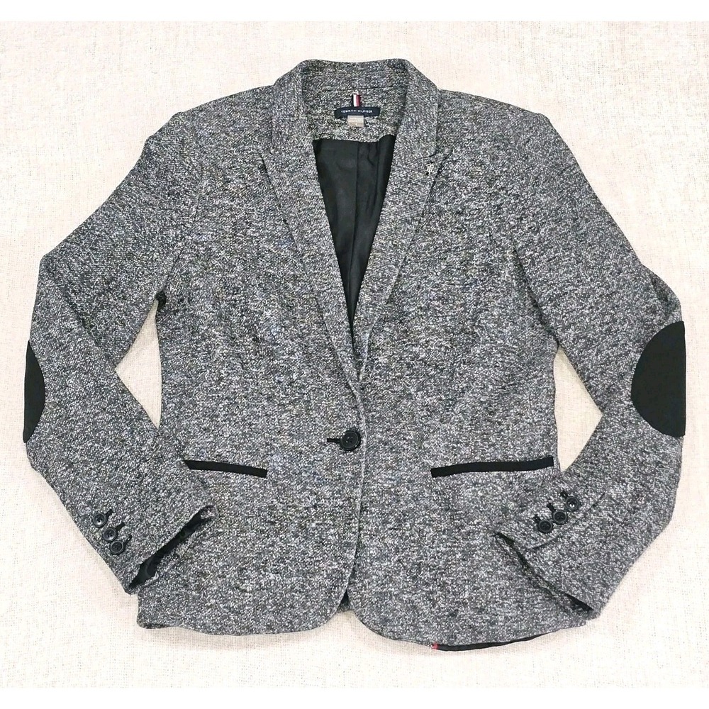 Tommy Hilfiger Blazer Sz 8 Jacket Elbow Patches Career Preppy Americana